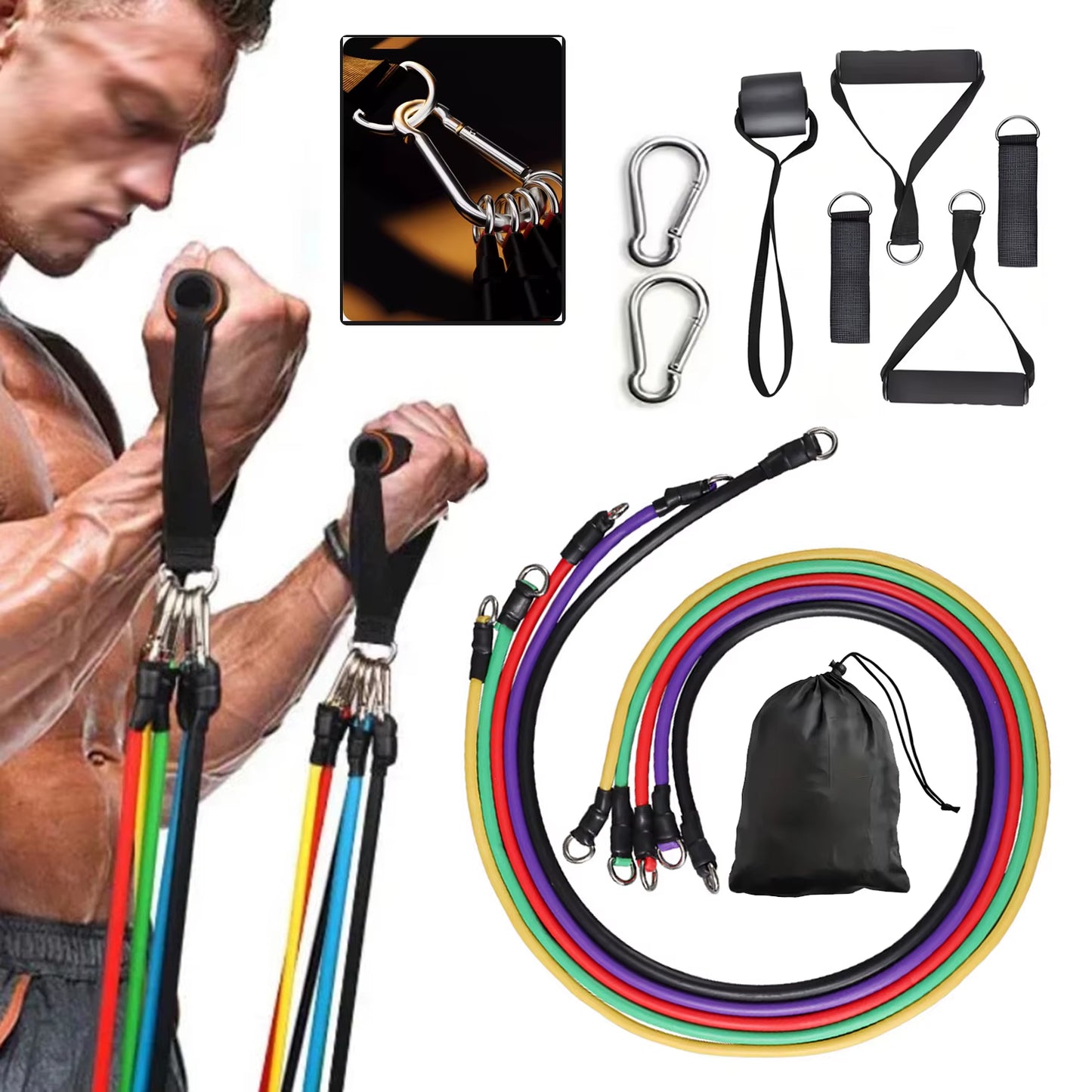 Resistance Bands Set with Handles Door Anchor Ankle Straps for Home Workout Strength Training Yoga Pilates Exercise Bands Set