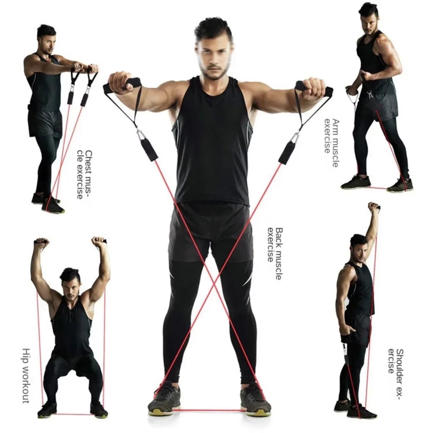 Resistance Bands Set with Handles Door Anchor Ankle Straps for Home Workout Strength Training Yoga Pilates Exercise Bands Set