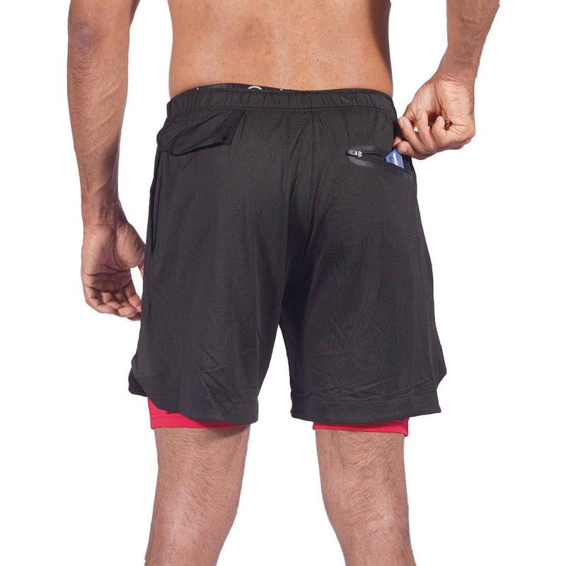 2 in 1 Active Shorts - Black & Red