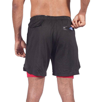 2 in 1 Active Shorts - Black & Red