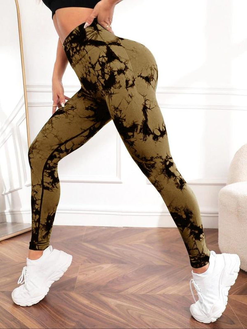 Women'S Tie Dye High Waist Scrunch Sports Leggings, Casual Seamless Skinny Compression Pants for Yoga Gym Workout, Workout Leggings, Gym Fitness Sport Leggings, Gym Clothing, Leggings for Women, Activewear, High Waisted Leggings, Tummy Control Leggings