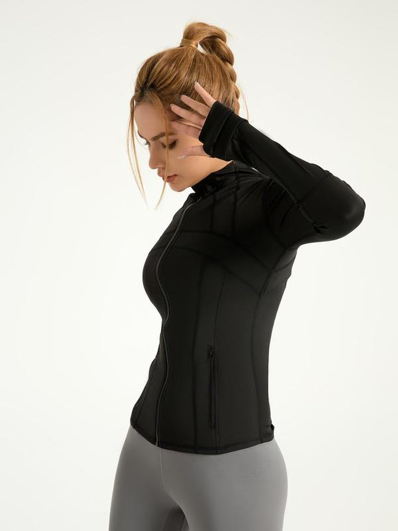 Women'S Spring Solid Zip-Up Pocket Sports Jacket, Long Sleeve Stand Collar Sports Outerwear, Fall Bbl Jackets, Zip up Workout Jacket, Define Jacket, Workout Tops, Pickleball Tennis Clothes, Gym Athletic Clothes Women, Active Wear