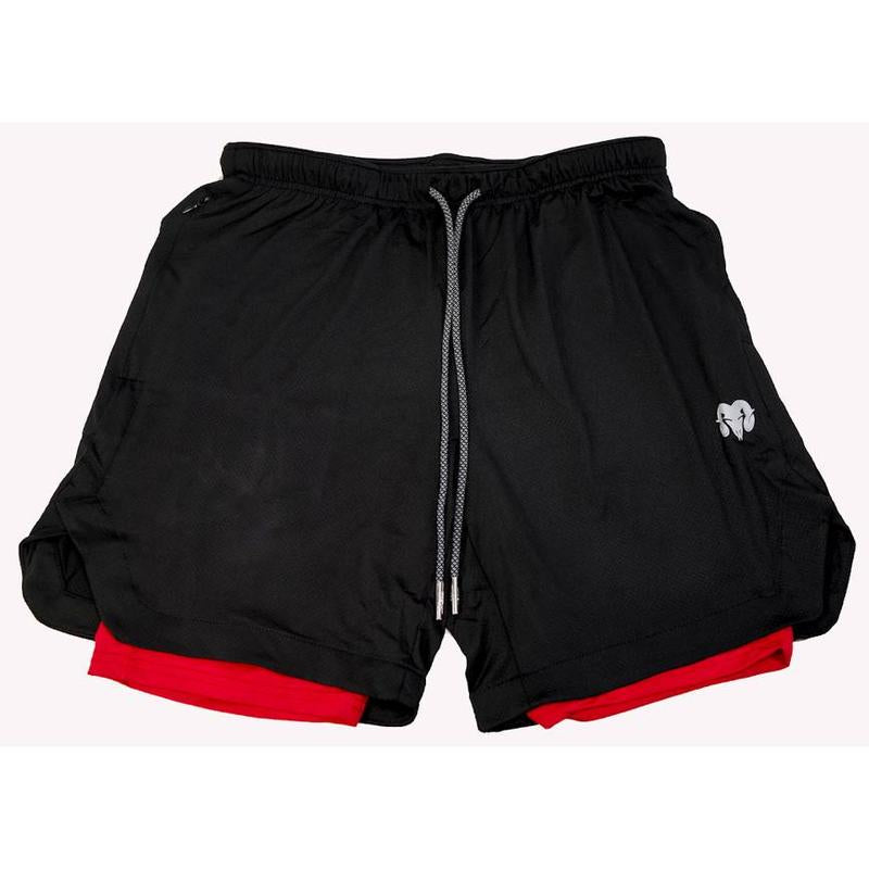 2 in 1 Active Shorts - Black & Red