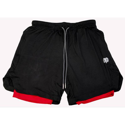 2 in 1 Active Shorts - Black & Red