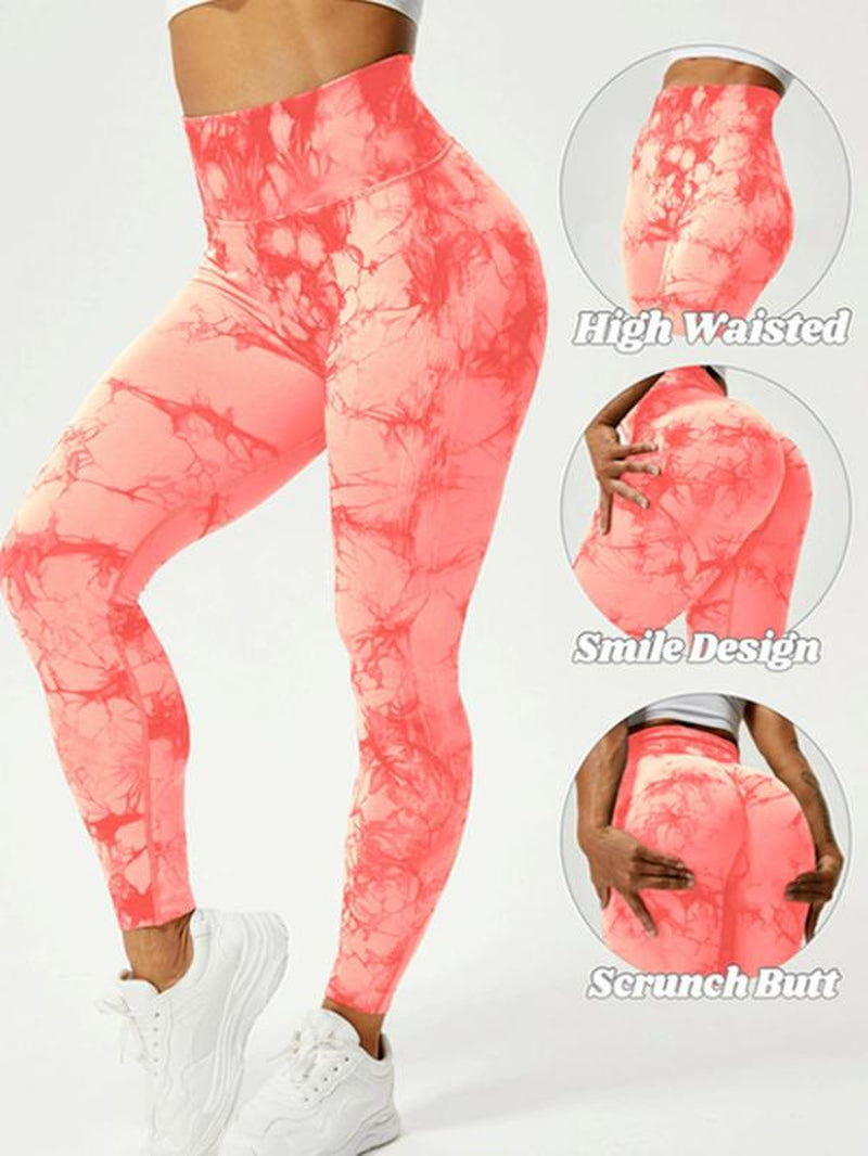 Women'S Tie Dye High Waist Scrunch Sports Leggings, Casual Seamless Skinny Compression Pants for Yoga Gym Workout, Workout Leggings, Gym Fitness Sport Leggings, Gym Clothing, Leggings for Women, Activewear, High Waisted Leggings, Tummy Control Leggings