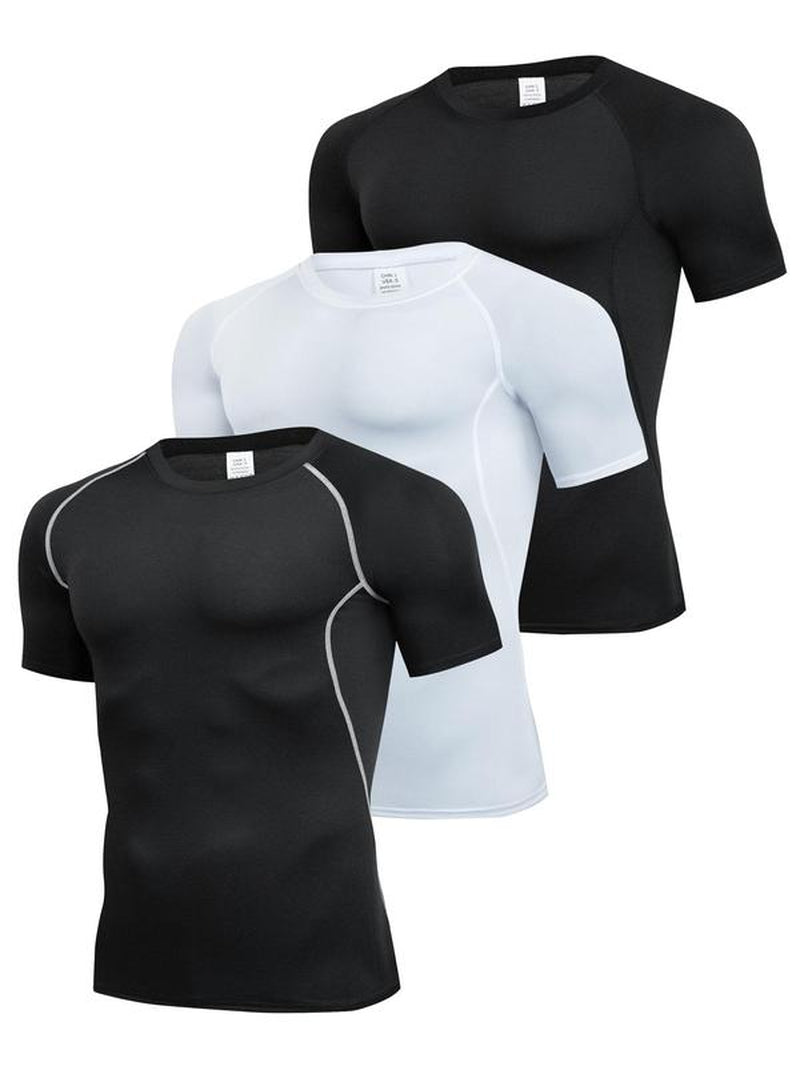Men'S round Neck Compression Sports Tee, Quick Drying Breathable Crew Neck Short Sleeve T-Shirt for Running Gym Workout, Casual Sports Clothing for All Seasons, Sporty round Neck Activewear, Sportswear, Fitness Running Tops, Gymswear
