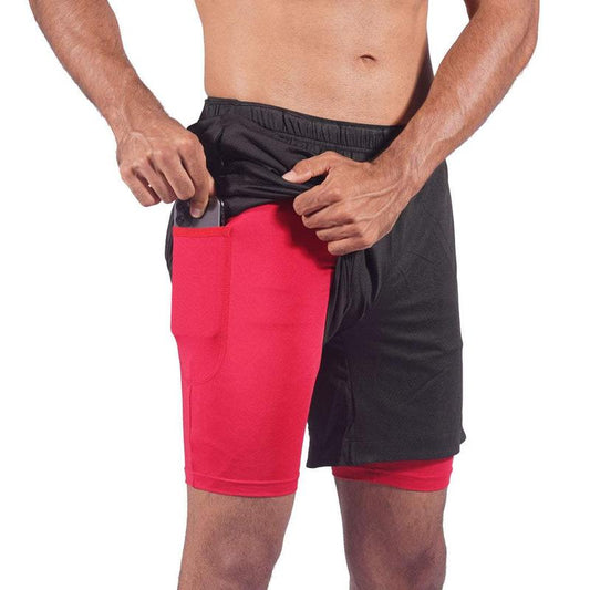 2 in 1 Active Shorts - Black & Red