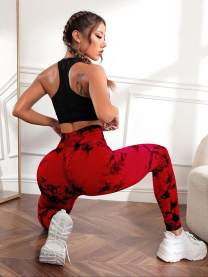 Women'S Tie Dye High Waist Scrunch Sports Leggings, Casual Seamless Skinny Compression Pants for Yoga Gym Workout, Workout Leggings, Gym Fitness Sport Leggings, Gym Clothing, Leggings for Women, Activewear, High Waisted Leggings, Tummy Control Leggings
