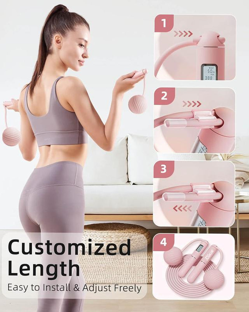 Cordless Jump Rope with Counter Ropeless Jump Rope 2 in 1 with Large Cordless Ball-Weighted Jump Rope for Women with LCD Display\Adjustable Speed Jump Rope for Men,Women & Children\Alarm Reminder for Fitness,Crossfit,Exercise,Workout, Boxing,Gym