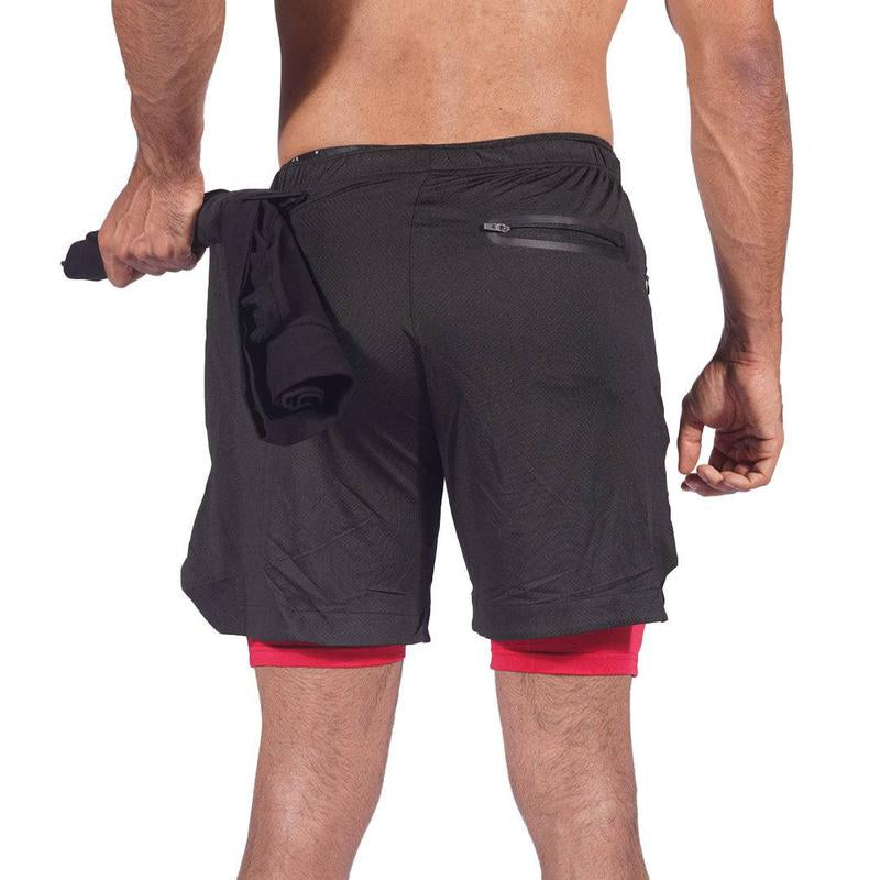2 in 1 Active Shorts - Black & Red