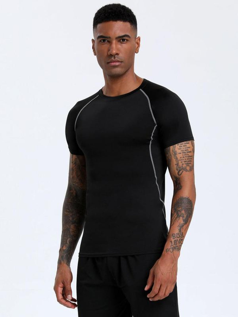 Men'S round Neck Compression Sports Tee, Quick Drying Breathable Crew Neck Short Sleeve T-Shirt for Running Gym Workout, Casual Sports Clothing for All Seasons, Sporty round Neck Activewear, Sportswear, Fitness Running Tops, Gymswear