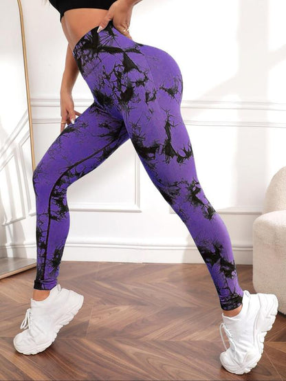 Women'S Tie Dye High Waist Scrunch Sports Leggings, Casual Seamless Skinny Compression Pants for Yoga Gym Workout, Workout Leggings, Gym Fitness Sport Leggings, Gym Clothing, Leggings for Women, Activewear, High Waisted Leggings, Tummy Control Leggings