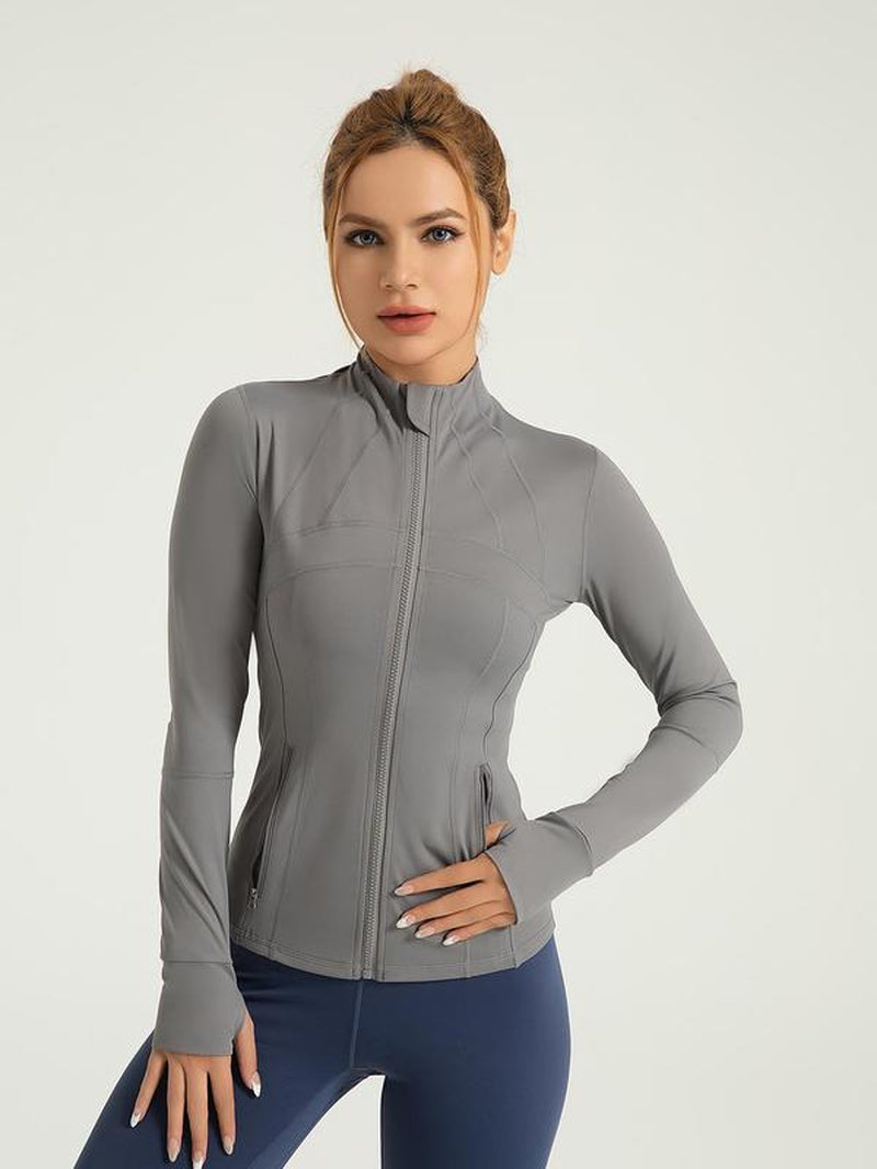 Women'S Spring Solid Zip-Up Pocket Sports Jacket, Long Sleeve Stand Collar Sports Outerwear, Fall Bbl Jackets, Zip up Workout Jacket, Define Jacket, Workout Tops, Pickleball Tennis Clothes, Gym Athletic Clothes Women, Active Wear