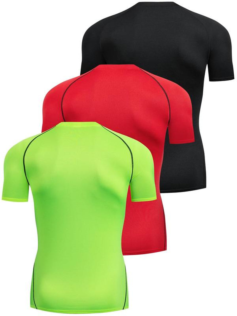 Men'S round Neck Compression Sports Tee, Quick Drying Breathable Crew Neck Short Sleeve T-Shirt for Running Gym Workout, Casual Sports Clothing for All Seasons, Sporty round Neck Activewear, Sportswear, Fitness Running Tops, Gymswear