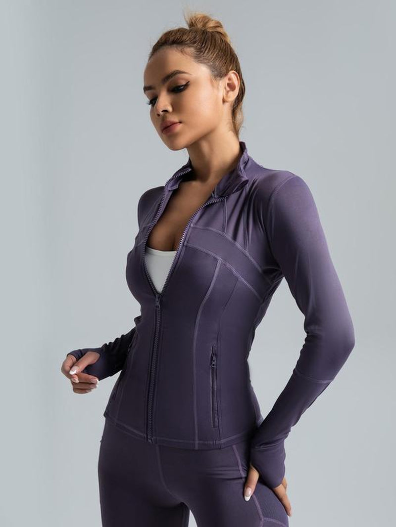 Women'S Spring Solid Zip-Up Pocket Sports Jacket, Long Sleeve Stand Collar Sports Outerwear, Fall Bbl Jackets, Zip up Workout Jacket, Define Jacket, Workout Tops, Pickleball Tennis Clothes, Gym Athletic Clothes Women, Active Wear