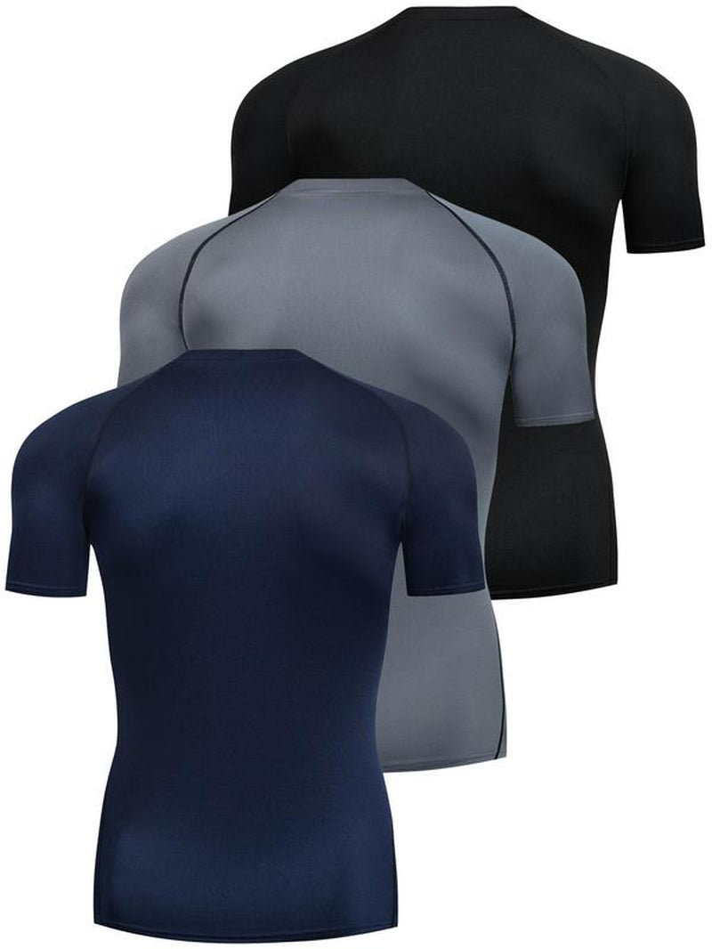 Men'S round Neck Compression Sports Tee, Quick Drying Breathable Crew Neck Short Sleeve T-Shirt for Running Gym Workout, Casual Sports Clothing for All Seasons, Sporty round Neck Activewear, Sportswear, Fitness Running Tops, Gymswear
