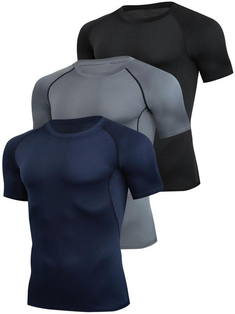 Men'S round Neck Compression Sports Tee, Quick Drying Breathable Crew Neck Short Sleeve T-Shirt for Running Gym Workout, Casual Sports Clothing for All Seasons, Sporty round Neck Activewear, Sportswear, Fitness Running Tops, Gymswear