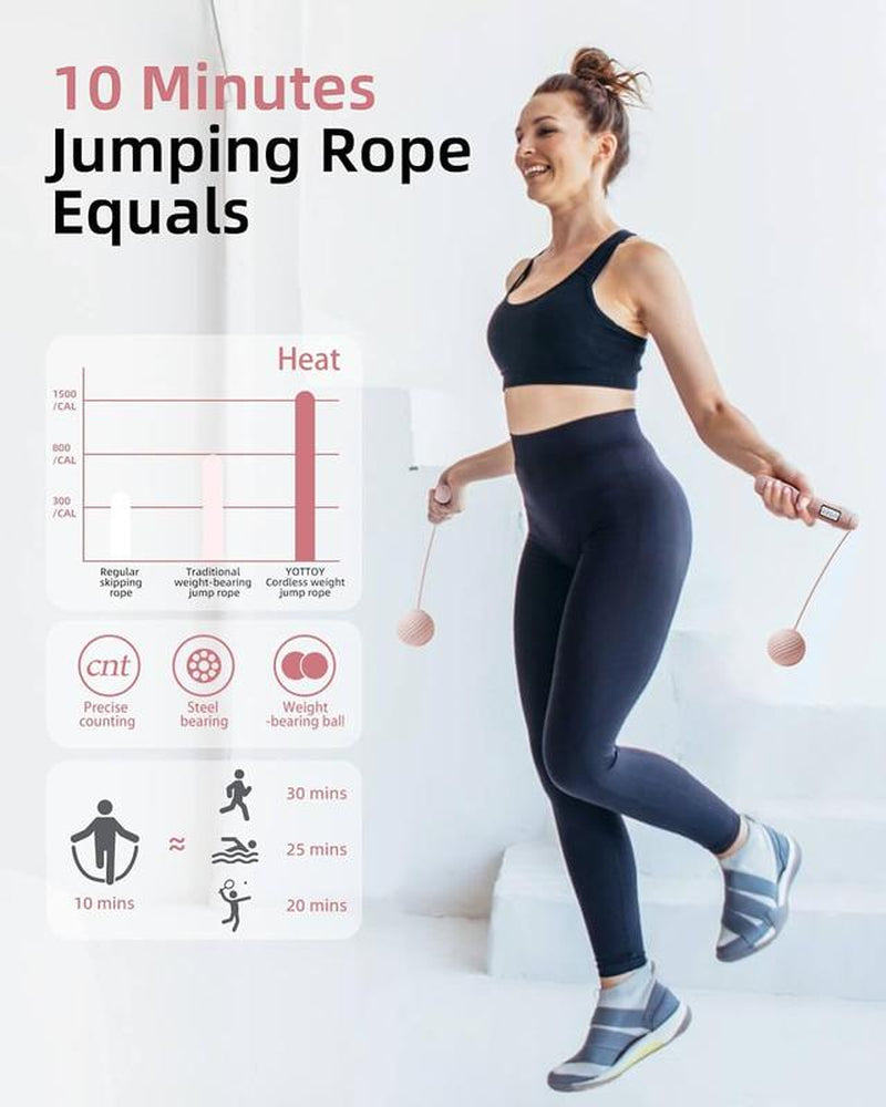 Cordless Jump Rope with Counter Ropeless Jump Rope 2 in 1 with Large Cordless Ball-Weighted Jump Rope for Women with LCD Display\Adjustable Speed Jump Rope for Men,Women & Children\Alarm Reminder for Fitness,Crossfit,Exercise,Workout, Boxing,Gym