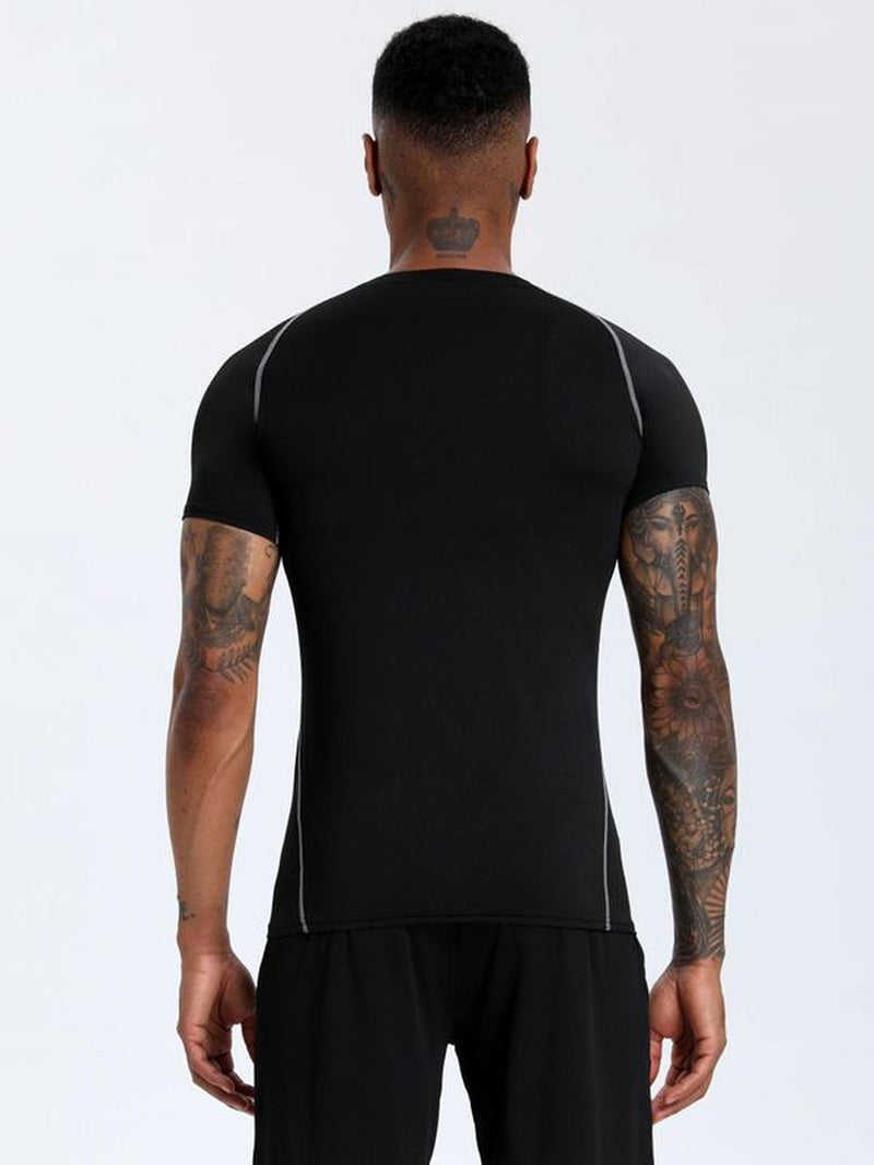 Men'S round Neck Compression Sports Tee, Quick Drying Breathable Crew Neck Short Sleeve T-Shirt for Running Gym Workout, Casual Sports Clothing for All Seasons, Sporty round Neck Activewear, Sportswear, Fitness Running Tops, Gymswear