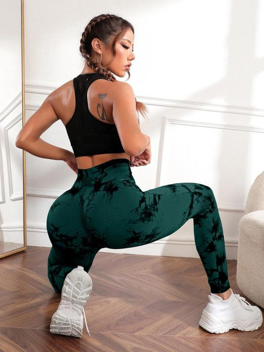 Women'S Tie Dye High Waist Scrunch Sports Leggings, Casual Seamless Skinny Compression Pants for Yoga Gym Workout, Workout Leggings, Gym Fitness Sport Leggings, Gym Clothing, Leggings for Women, Activewear, High Waisted Leggings, Tummy Control Leggings